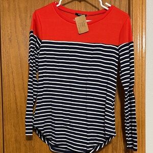 RolyPoly Orange and Navy Striped Long Sleeve Top